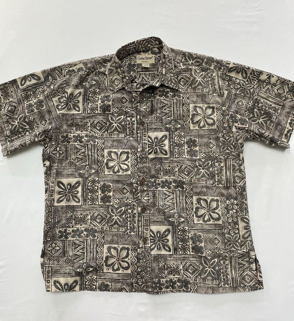 Cooke Street Honolulu Geometric Floral Button Down Shirt Large Aloha Tropical